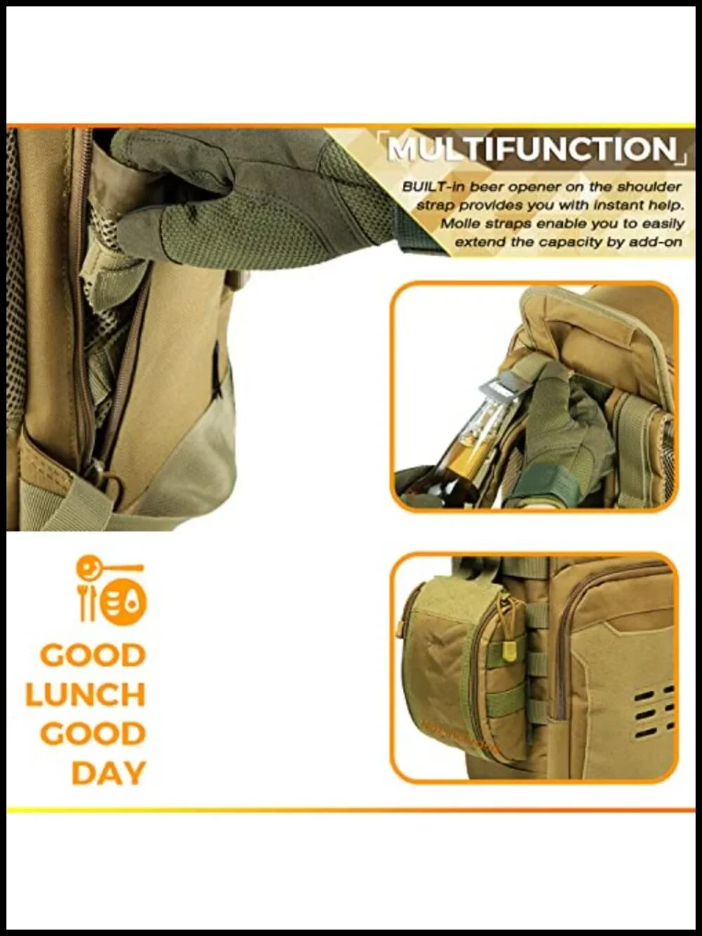 Tactical Insulated Backpack Cooler Lunch Bag for Work Picnic Hiking 24 Cans